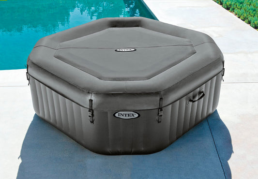 INTEX PureSpa Bubble Deluxe Spa Set, 4 Person, Octagonal Design, 120 Bubble Jets, Energy Efficient Cover