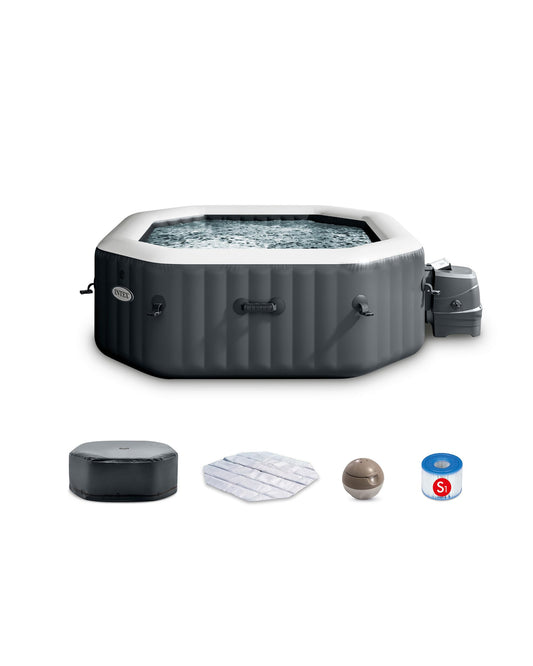 INTEX PureSpa Bubble Deluxe Spa Set, 4 Person, Octagonal Design, 120 Bubble Jets, Energy Efficient Cover