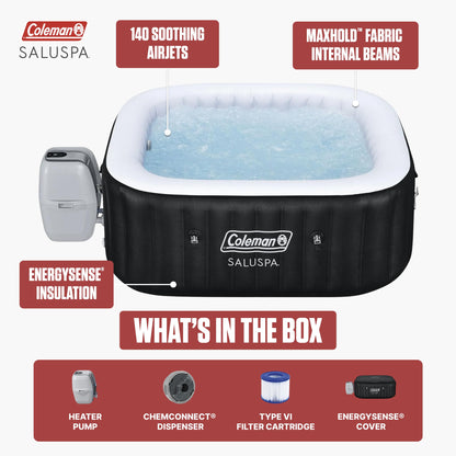 Coleman Hawaii 4–6 Person Inflatable Hot Tub, Square Portable Spa, 140 AirJets, Energy Efficient, 71" x 28"