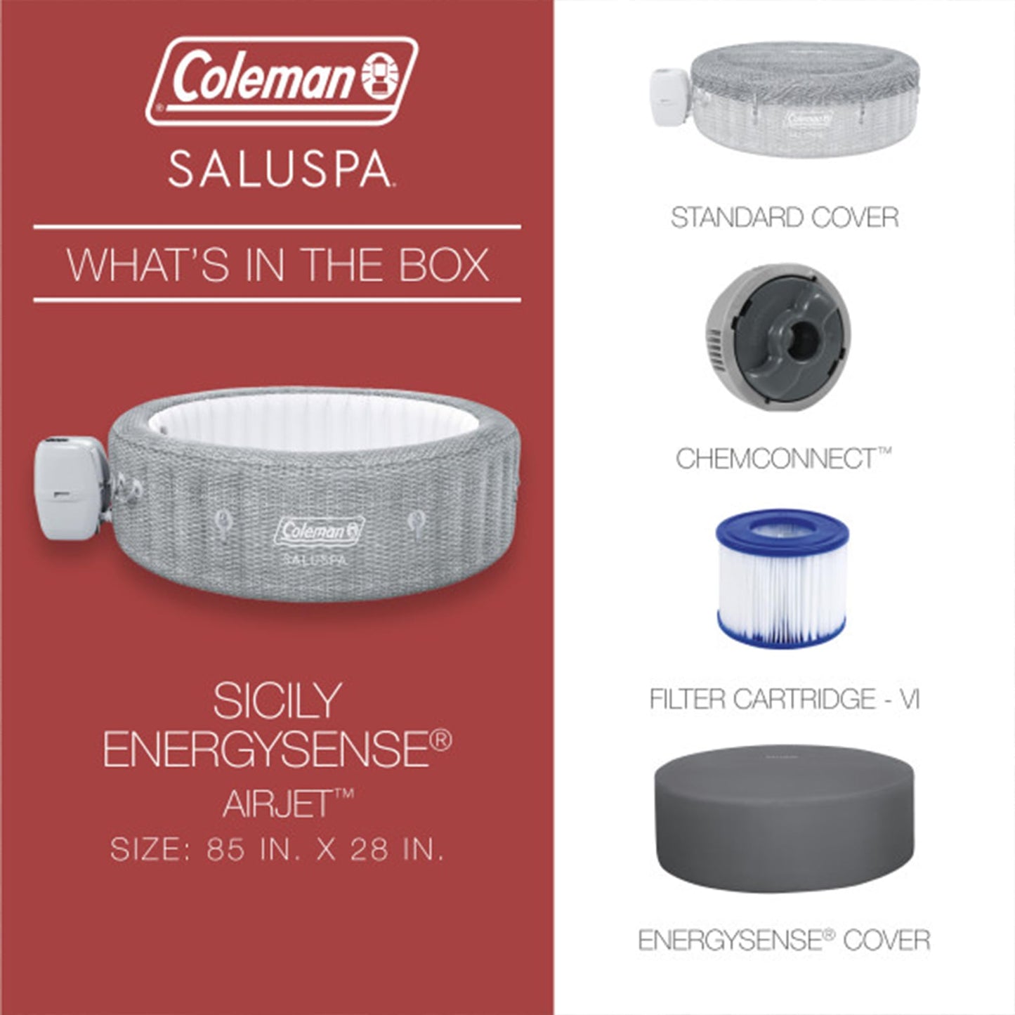 Coleman Sicily AirJet 5–7 Person Inflatable Hot Tub, Large Round Spa, 180 AirJets, EnergySense Cover