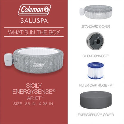 Coleman Sicily AirJet 5–7 Person Inflatable Hot Tub, Large Round Spa, 180 AirJets, EnergySense Cover