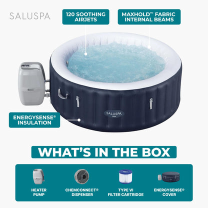 Bestway SaluSpa Miami 2–4 Person Inflatable Hot Tub, Round Portable Spa, 120 AirJets, Energy Efficient, 71" x 26"