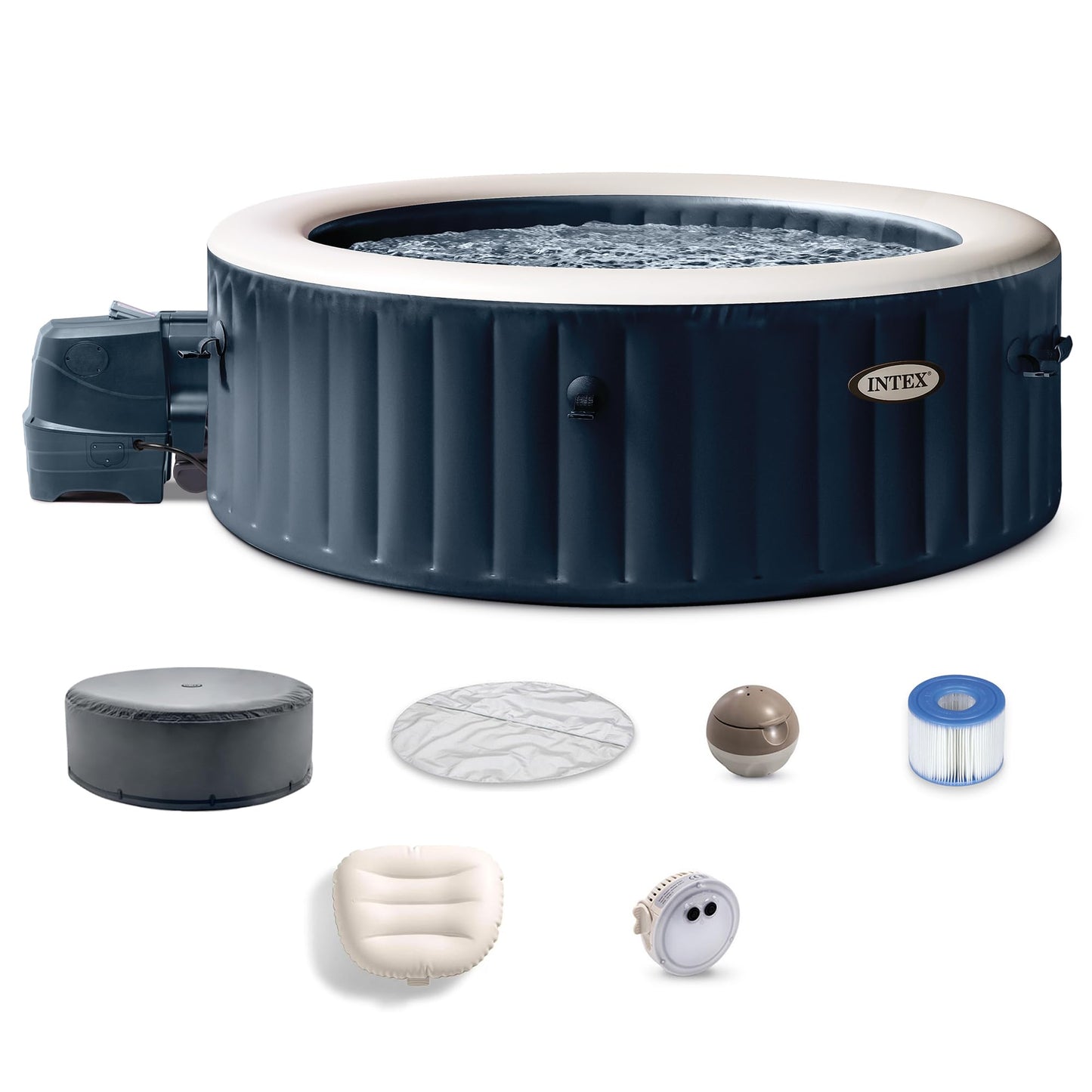 INTEX PureSpa Plus 4 Person Inflatable Hot Tub, Bubble Massage Spa Set, LED Light, 77" x 28"