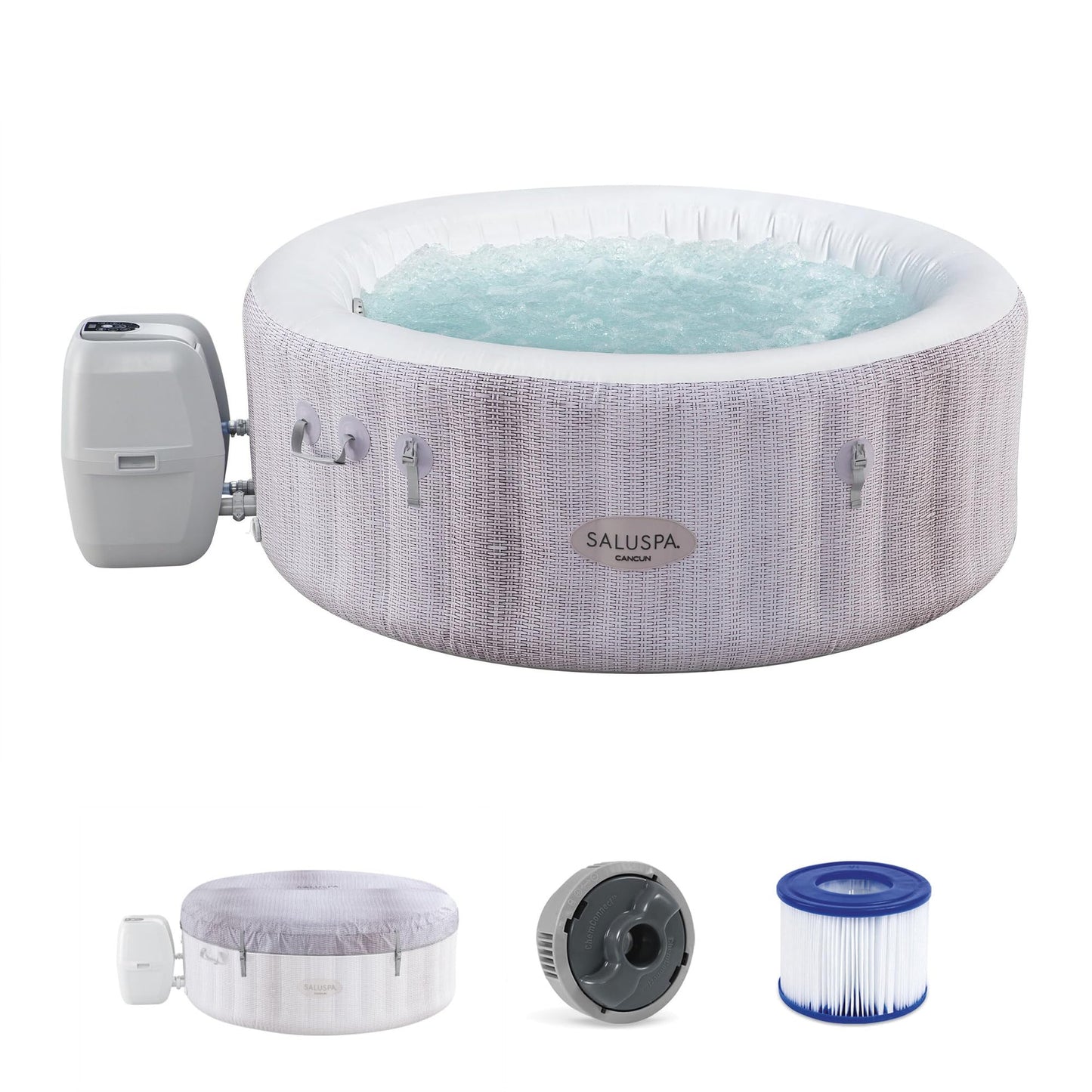 Bestway SaluSpa Cancun 2–4 Person Inflatable Hot Tub, Round Portable Spa, 120 AirJets, 71" x 26"