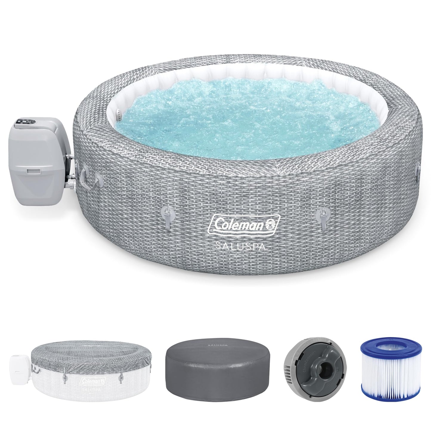 Coleman Sicily AirJet 5–7 Person Inflatable Hot Tub, Large Round Spa, 180 AirJets, EnergySense Cover