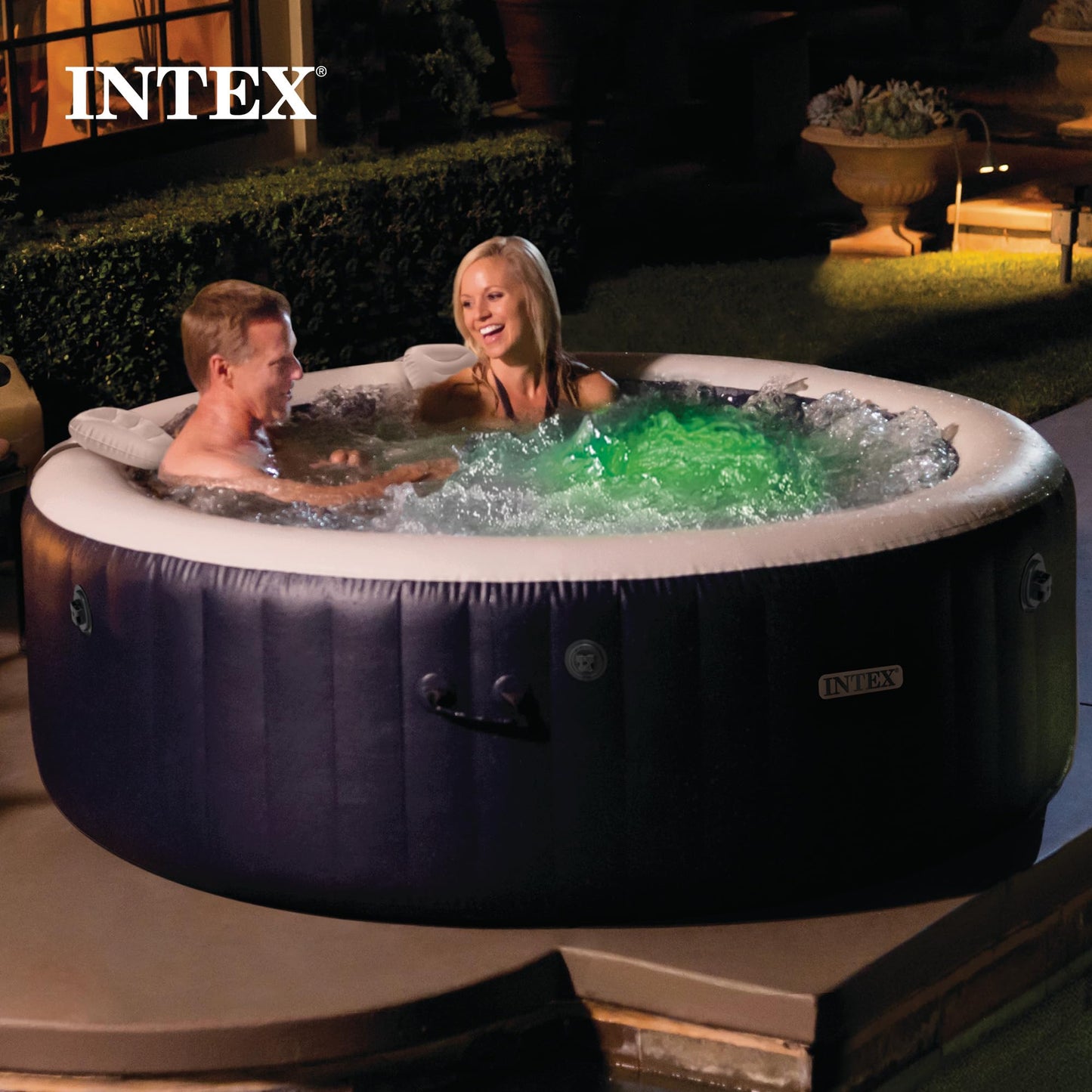 INTEX PureSpa Plus 4 Person Inflatable Hot Tub, Bubble Massage Spa Set, LED Light, 77" x 28"