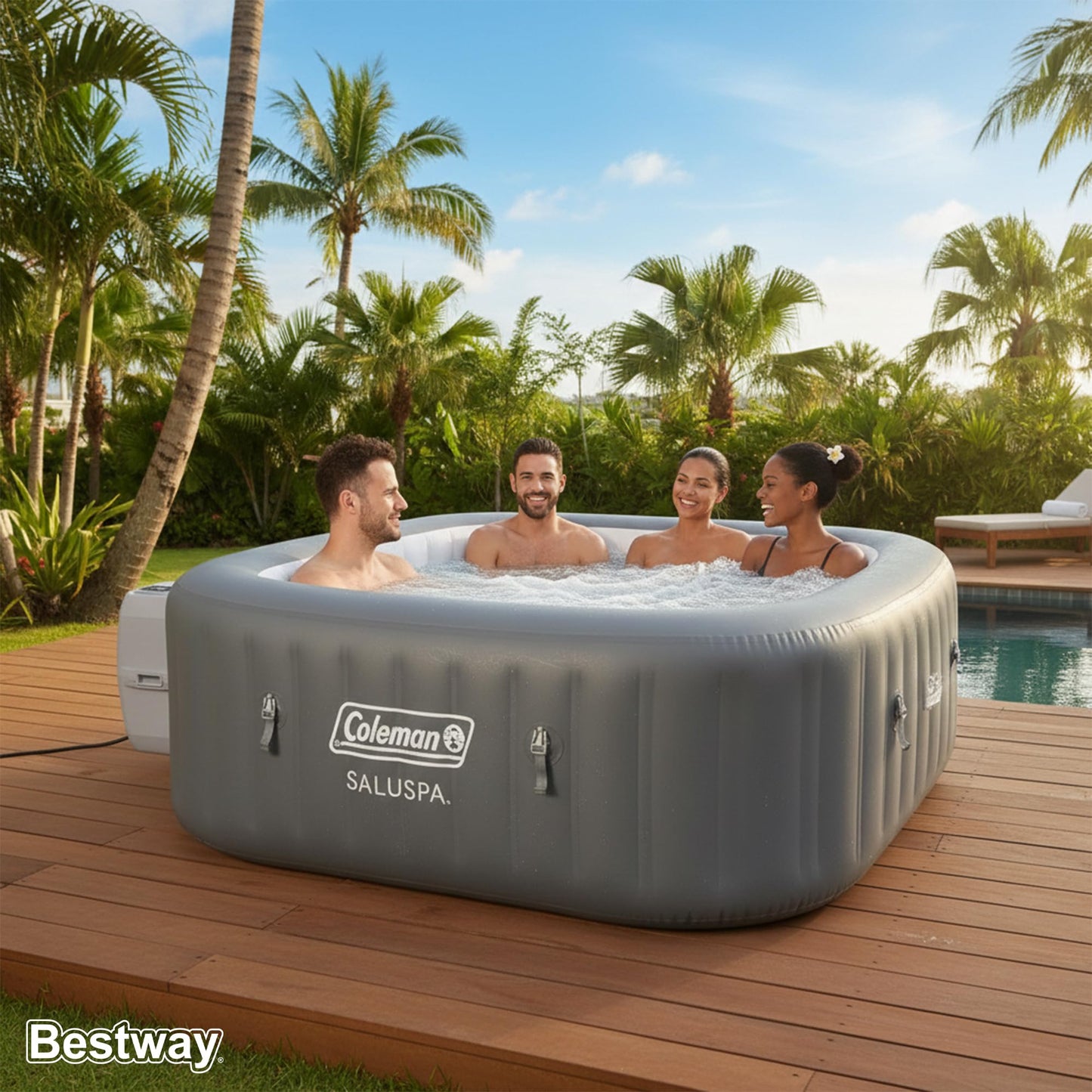 Coleman Hawaii 4–6 Person Inflatable Hot Tub, Square Portable Spa, 140 AirJets, Energy Efficient, 71" x 28"