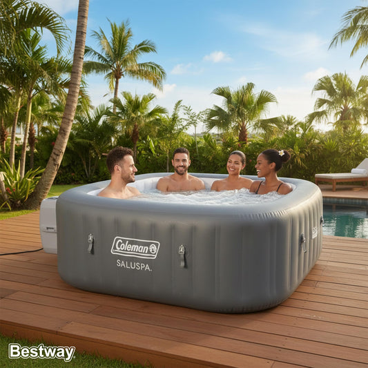 Coleman Hawaii 4–6 Person Inflatable Hot Tub, Square Portable Spa, 140 AirJets, Energy Efficient, 71" x 28"