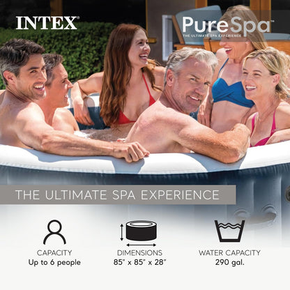 INTEX PureSpa Plus 6 Person Round Inflatable Hot Tub, Bubble Massage Spa Set, Energy Efficient & Saltwater Compatible, 85" x 28"