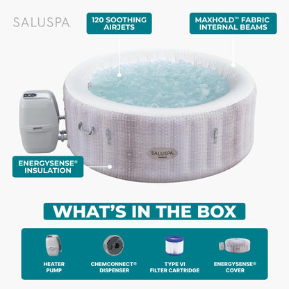 Bestway SaluSpa Cancun 2–4 Person Inflatable Hot Tub, Round Portable Spa, 120 AirJets, 71" x 26"