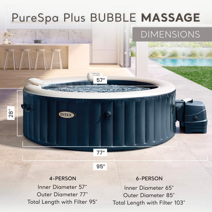 INTEX PureSpa Plus 4 Person Inflatable Hot Tub, Bubble Massage Spa Set, LED Light, 77" x 28"