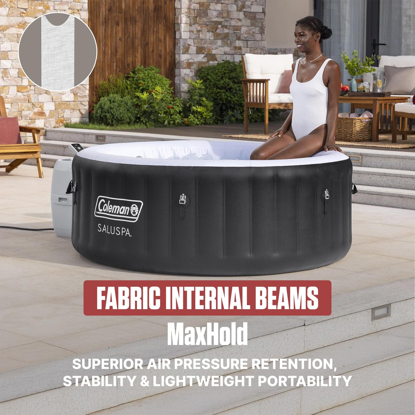 Coleman Miami 2–4 Person Inflatable Hot Tub, Round Portable Spa, 120 AirJets, Energy Efficient, 71" x 26"