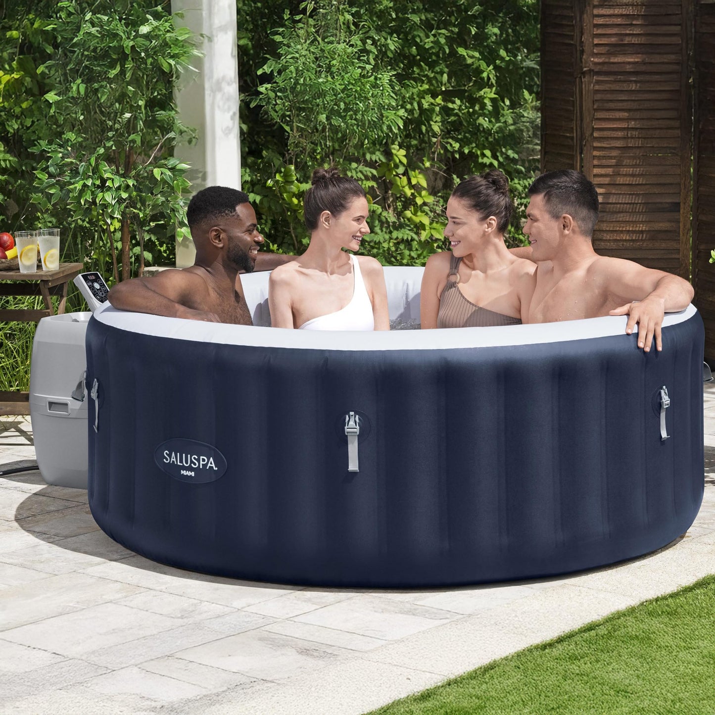 Bestway SaluSpa Miami 2–4 Person Inflatable Hot Tub, Round Portable Spa, 120 AirJets, Energy Efficient, 71" x 26"