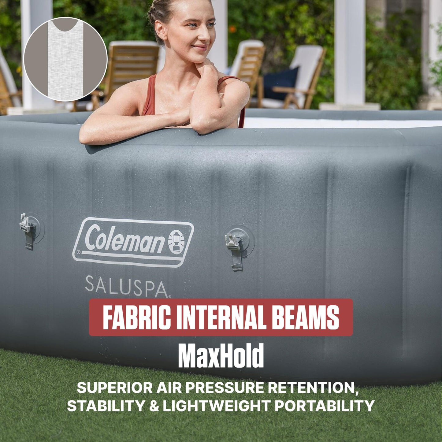 Coleman Hawaii 4–6 Person Inflatable Hot Tub, Square Portable Spa, 140 AirJets, Energy Efficient, 71" x 28"