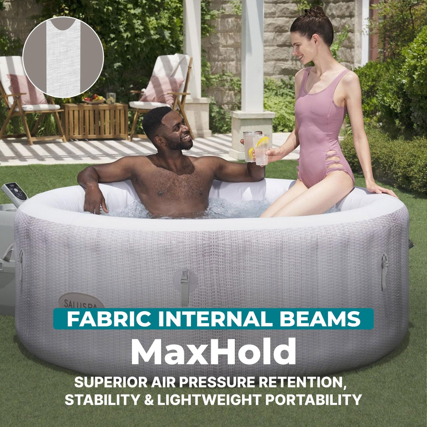 Bestway SaluSpa Cancun 2–4 Person Inflatable Hot Tub, Round Portable Spa, 120 AirJets, 71" x 26"