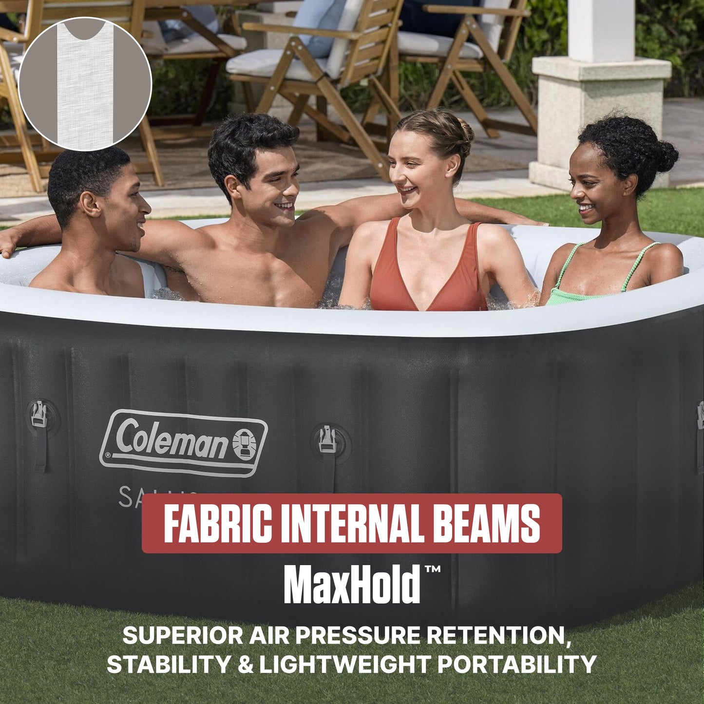 Coleman Hawaii 4–6 Person Inflatable Hot Tub, Square Portable Spa, 140 AirJets, Energy Efficient, 71" x 28"