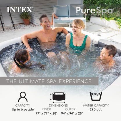 INTEX PureSpa Greystone Deluxe 6 Person Inflatable Hot Tub, Square Spa Set, LED Light, Bubble Massage