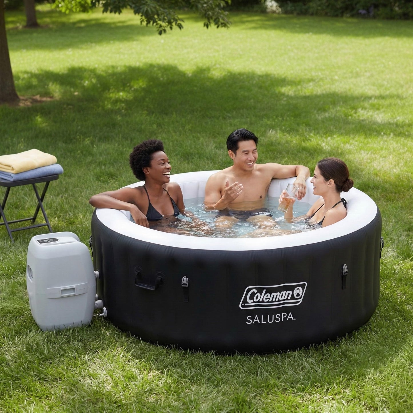 Coleman Miami 2–4 Person Inflatable Hot Tub, Round Portable Spa, 120 AirJets, Energy Efficient, 71" x 26"