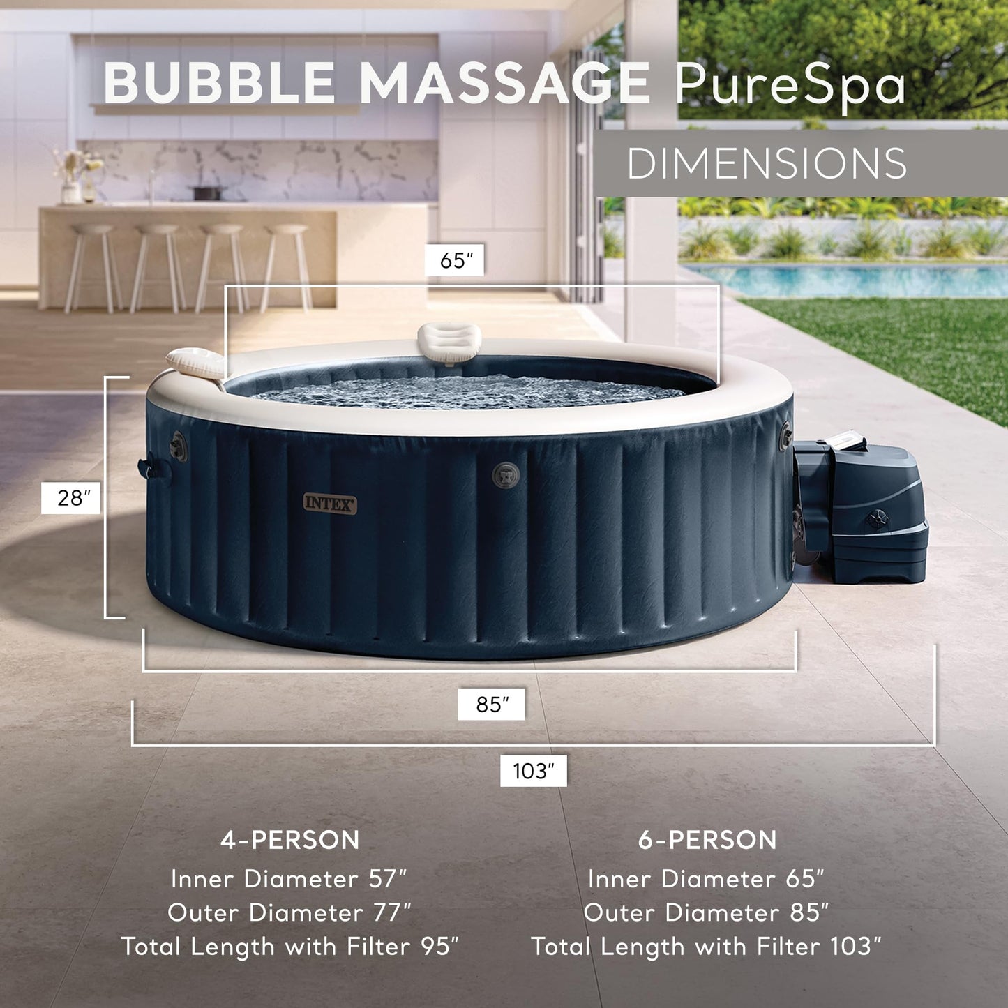 INTEX PureSpa Plus 6 Person Round Inflatable Hot Tub, Bubble Massage Spa Set, Energy Efficient & Saltwater Compatible, 85" x 28"