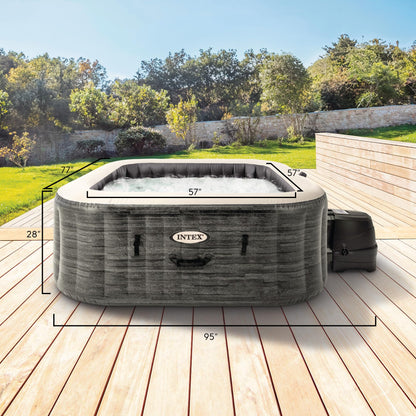 INTEX PureSpa Greystone Deluxe 6 Person Inflatable Hot Tub, Square Spa Set, LED Light, Bubble Massage