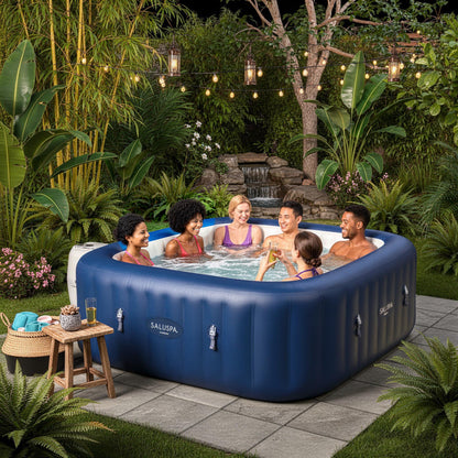 Bestway SaluSpa Hawaii 4–6 Person Inflatable Hot Tub, Square Portable Spa, 140 AirJets, Energy Efficient, 71" x 28"